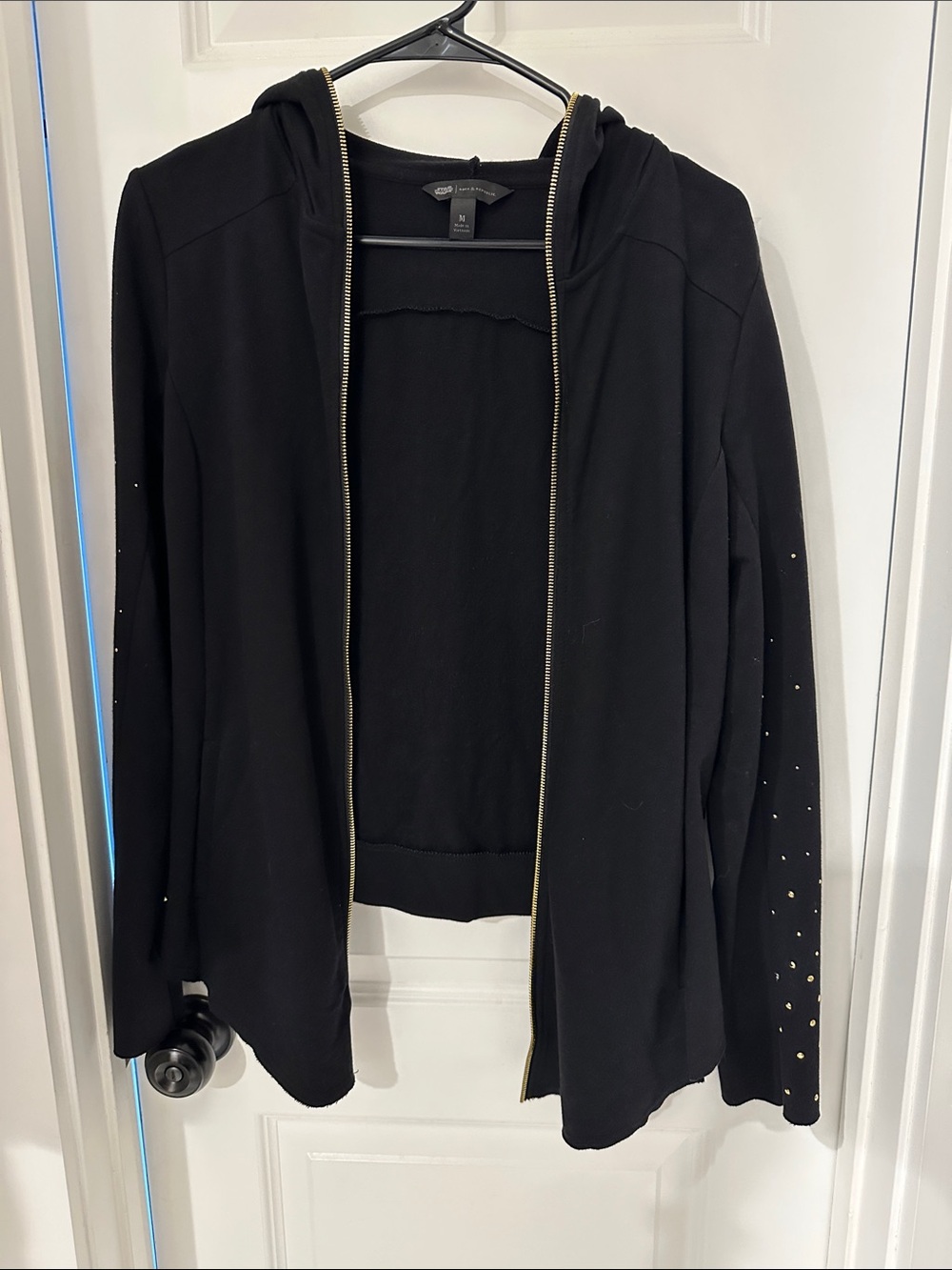 Rock & Republic Star Wars Black Hooded Zip Jacket with Gold Stud Accents